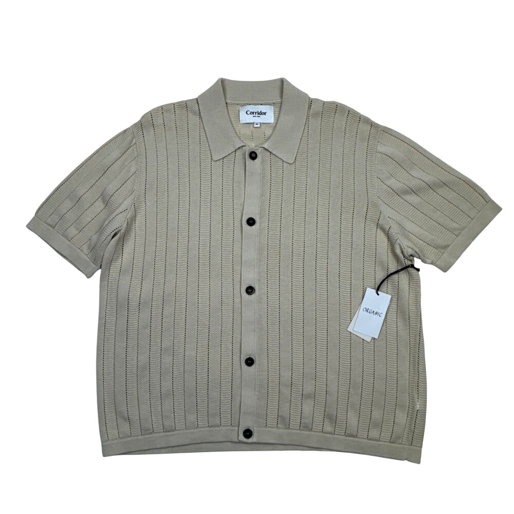 Corridor Shirt Mens XL Beige Ladder Knit Organic Cotton Relaxed Button Front
